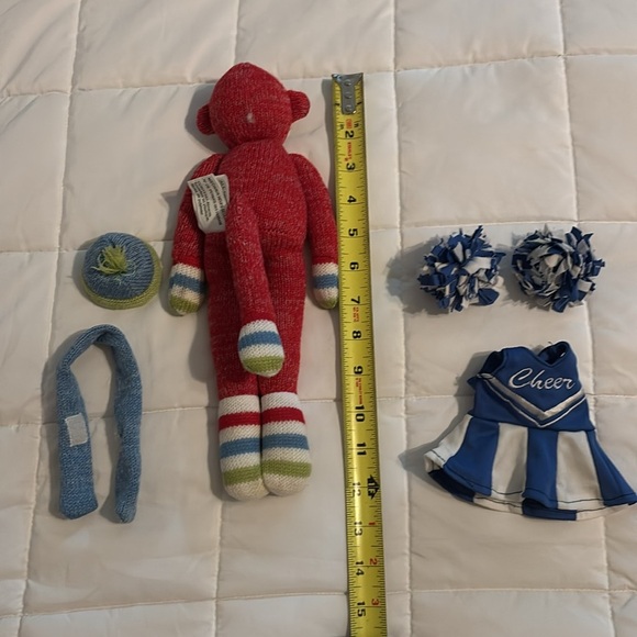 Sock Monkey with Cheer Outfit, Scarf, and Hat - Picture 2 of 6